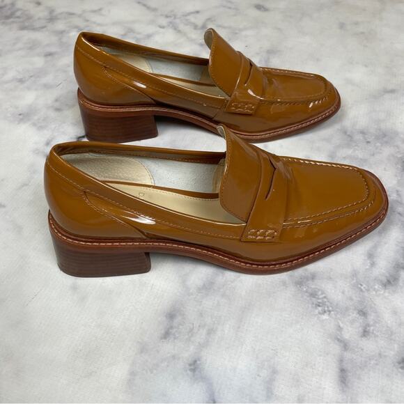 Vince Camuto Eckinti Pecan Patent Leather Block Heel Loafers - Picture 4 of 11